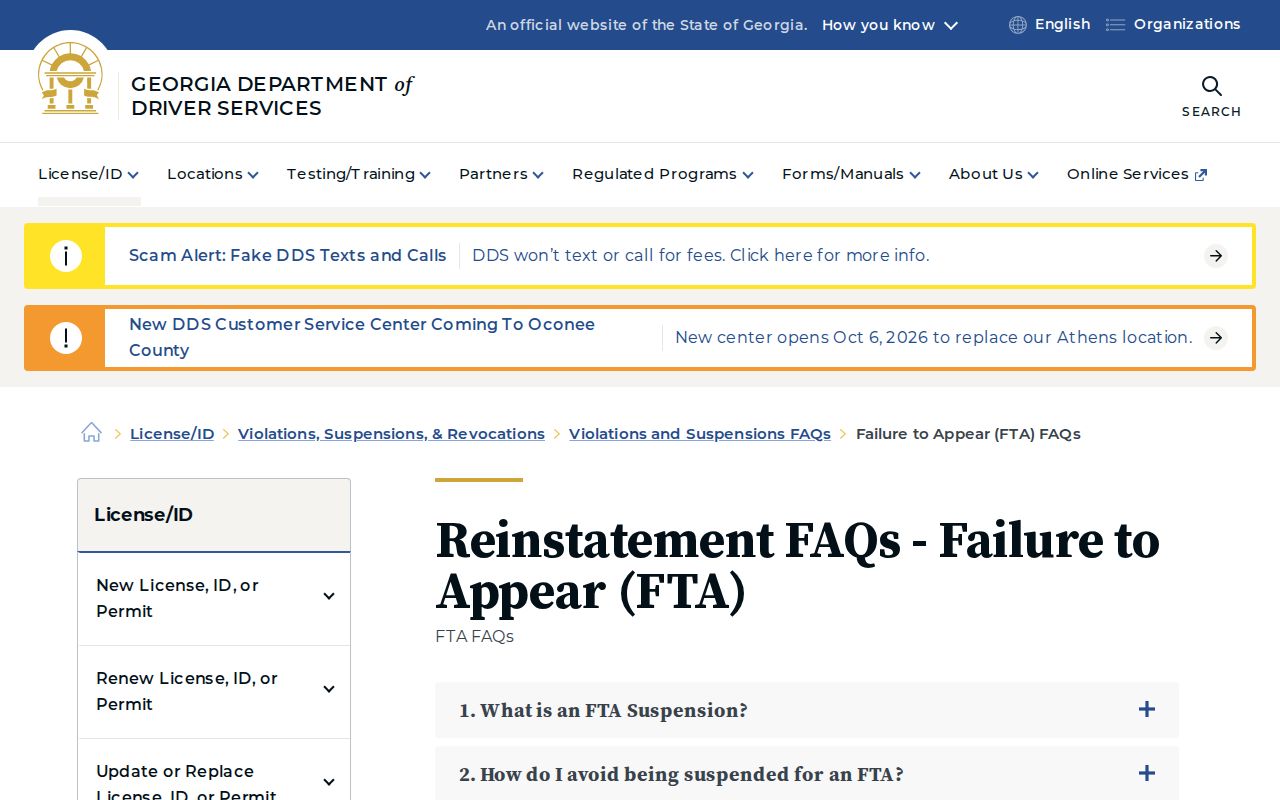 Georgia DDS failure to appear suspension guidance