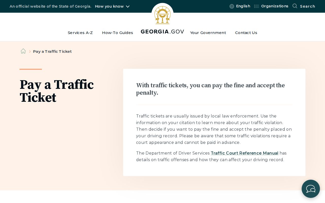 Official Georgia traffic ticket court payment guidance