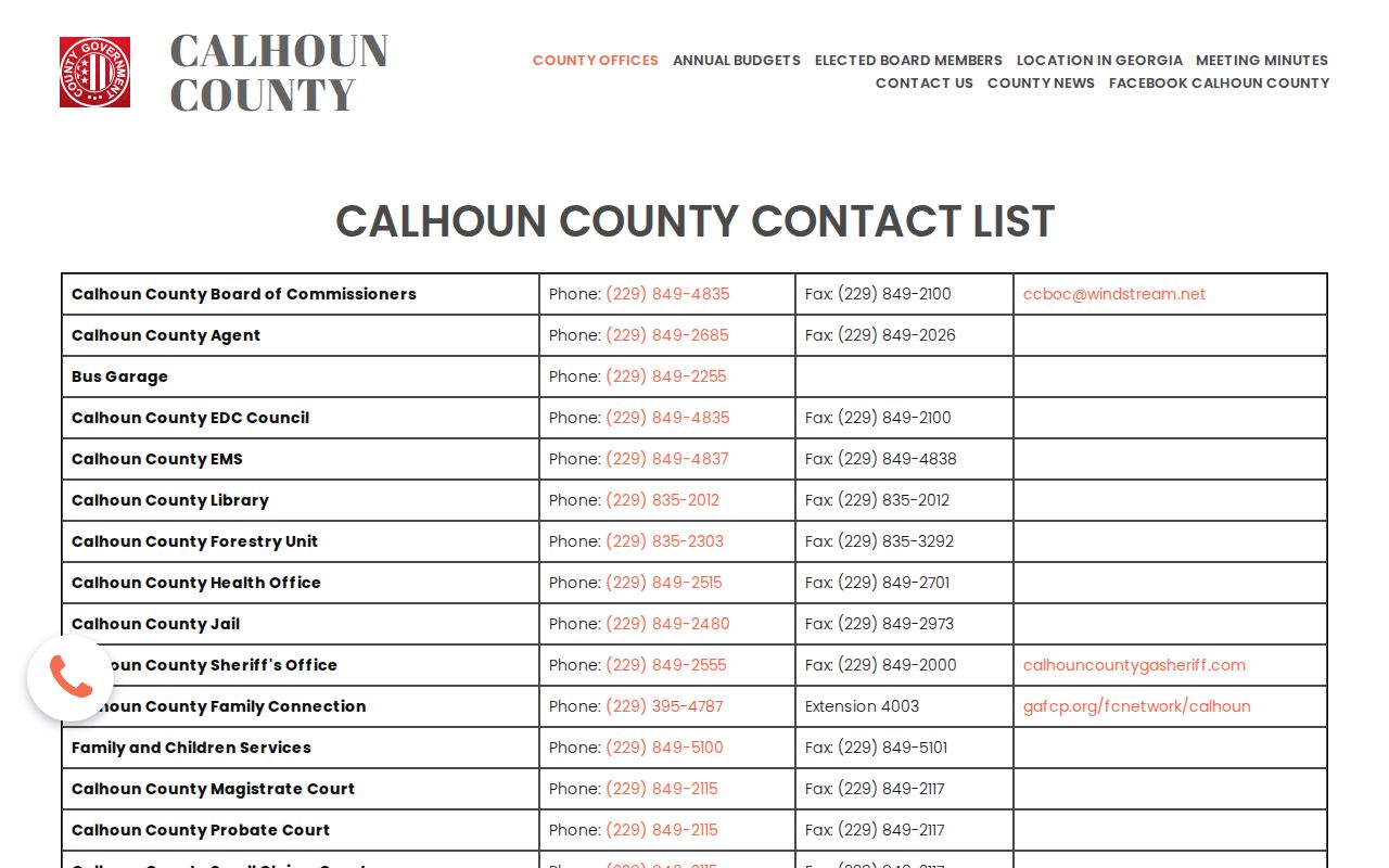 Calhoun County warrant records official office directory