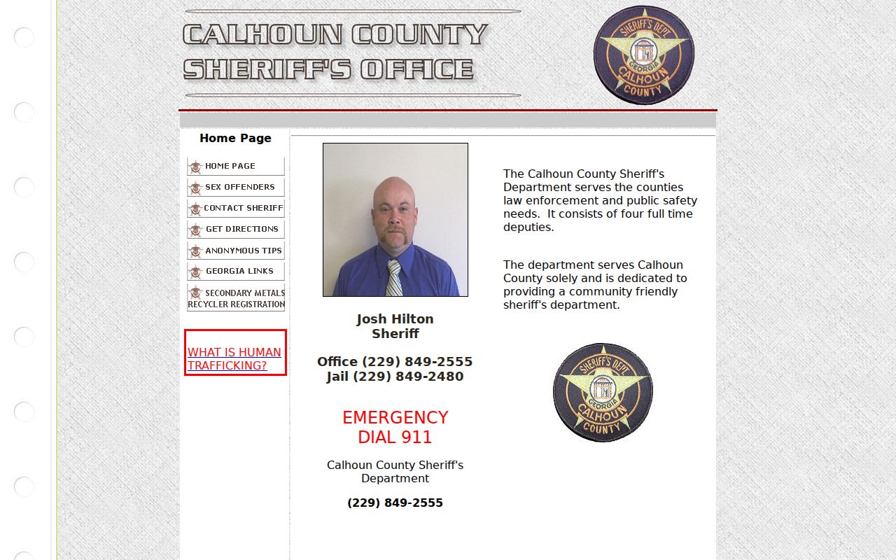 Calhoun County warrant records Sheriff website interface