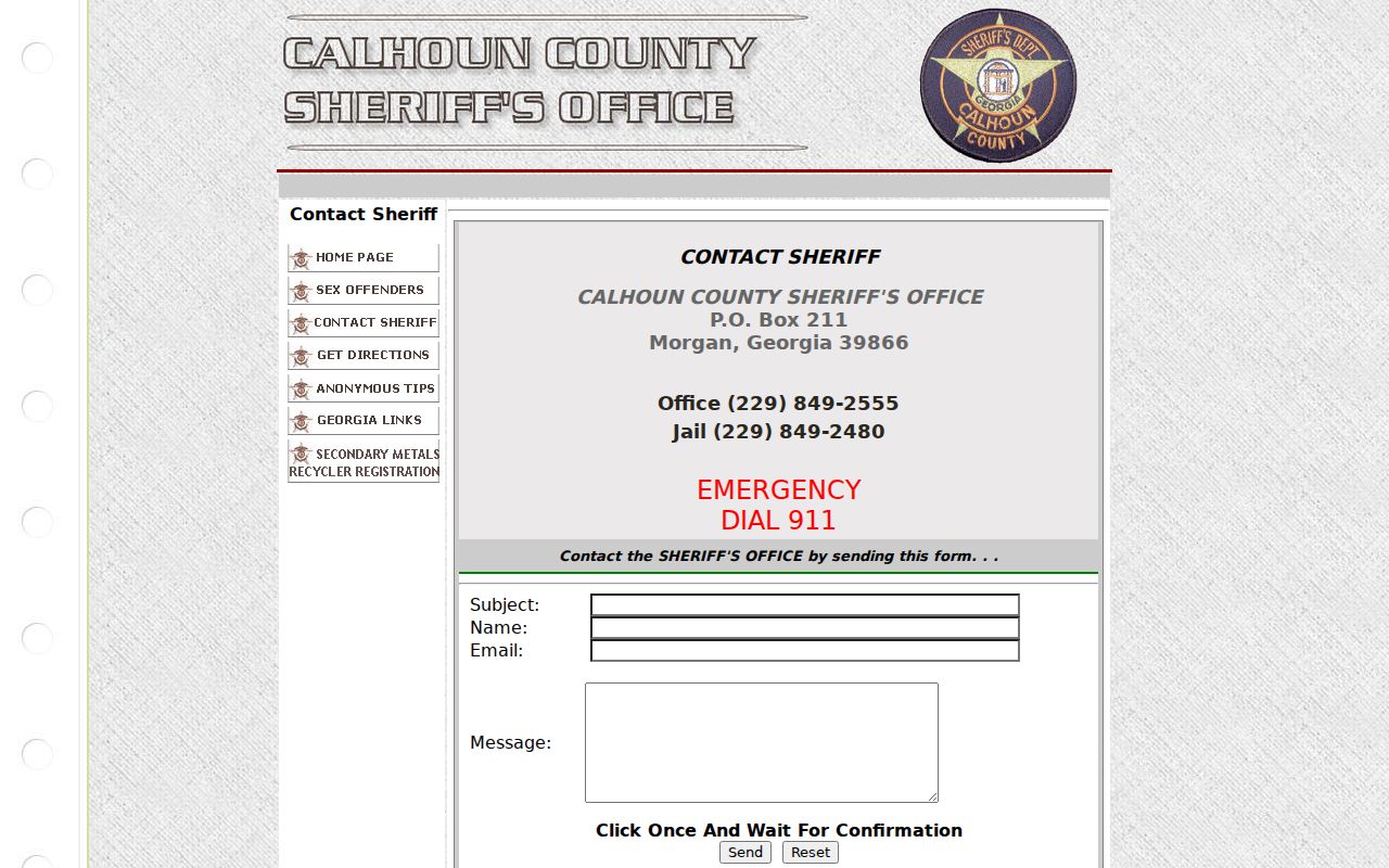 Calhoun County warrant records Sheriff contact form